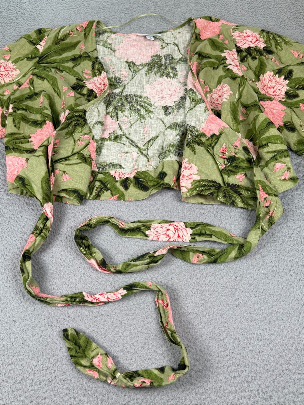 Agua Bendita x Target Tie Wrap Top Womens XXL Green Peony Print Linen Blend - Picture 7 of 10